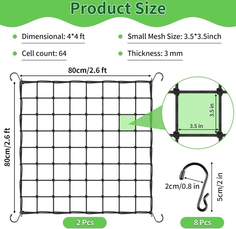 YEESON Trellis Netting, 2 Pack Scrog Nets with 8 Hooks, 4x4 Trellis Net for Grow Tent, Heavy-Duty Plant Net for Cucumber Gardening and Horticulture, Grow Tent Accessories - Image 2